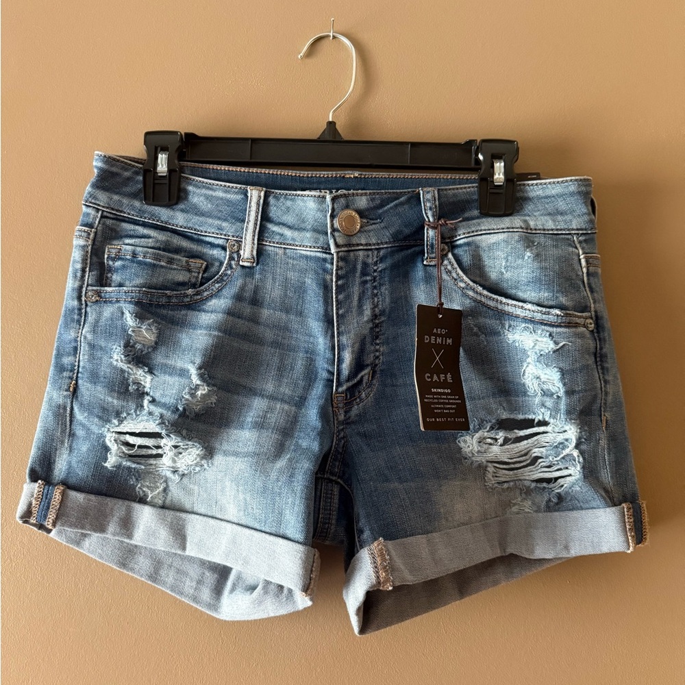 American Eagle Outfitters Blue Jean Shorts with Cuffed Hems